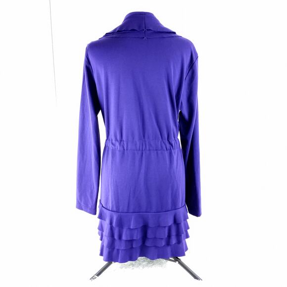 Cupio Purple Tiered Ruffle Long Sleeve Trench Jacket Waist Tie Large - Picture 4 of 12